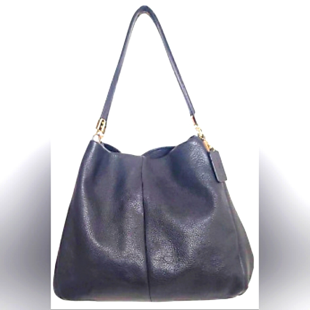 Coach Designer Phobe Dark Blue Triple Compartment Shoulder Bag Purse Handbag